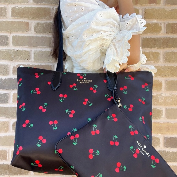 Kate Spade Mel Packable Tote Little Better Nylon + Zip Wristlet Tossed Cherry - Picture 3 of 4